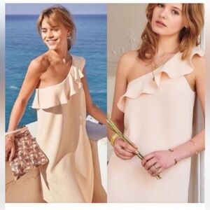 NWT Sezane Louison One-Shoulder Ruffle Dress in Peach Nude Size M